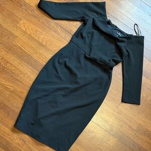 Lulu's Black Off-Shoulder Midi Sheath Dress